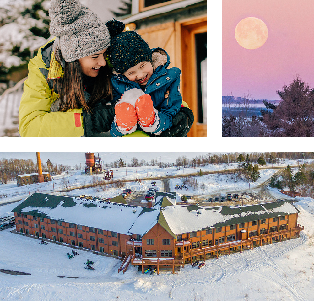 Indoor pool with rustic feel at Grand Ely Lodge